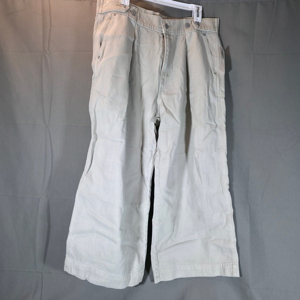 Universal Thread Ecru Cropped Two-Way Trouser Wide Leg Pleated Pants 12R NEW